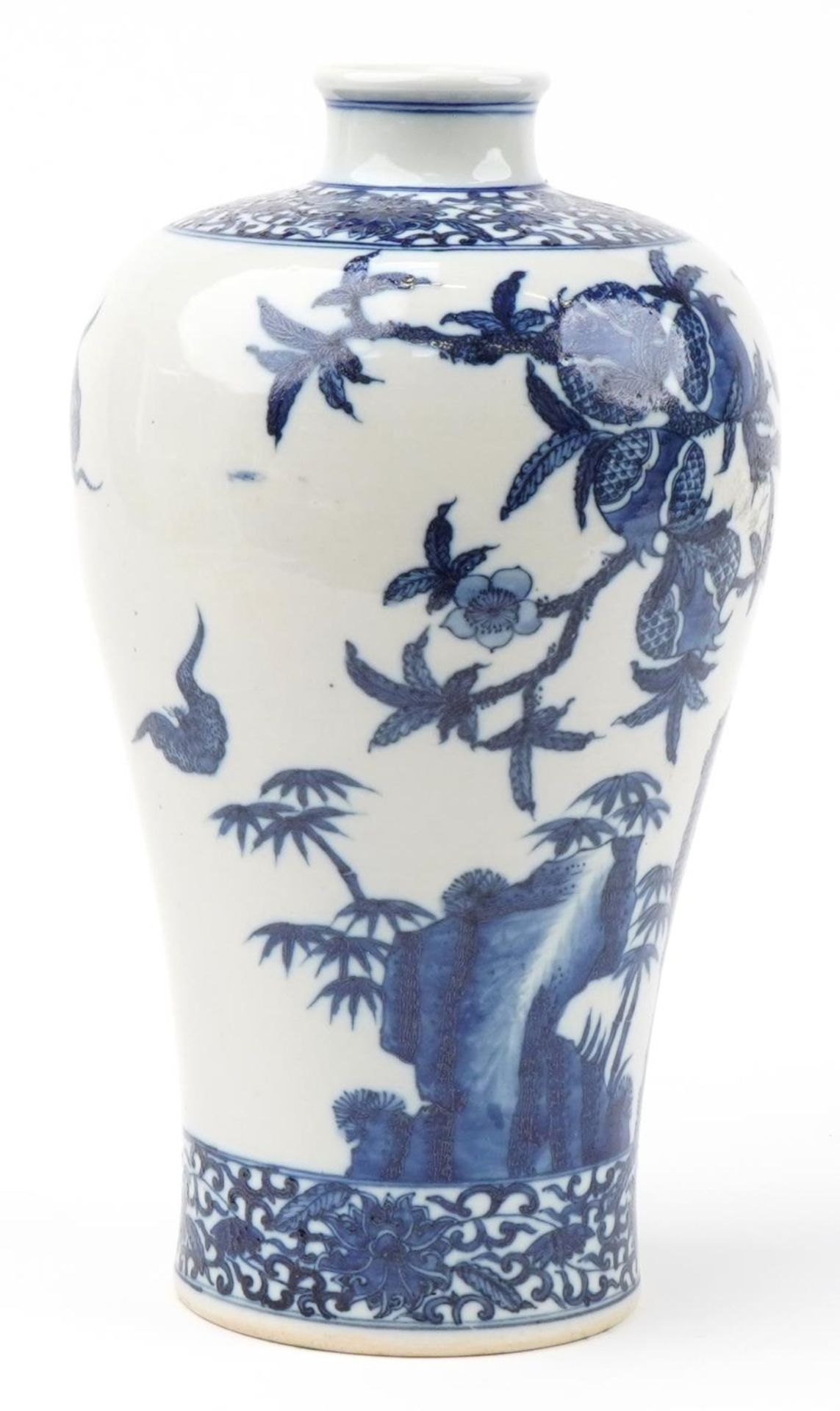 Chinese blue and white porcelain Meiping vase hand painted with birds amongst fruiting trees, four - Image 4 of 7