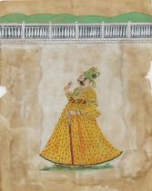 Emperor holding a sword, Indian Mughal school watercolour on paper, unframed, 27cm x 21cm : For