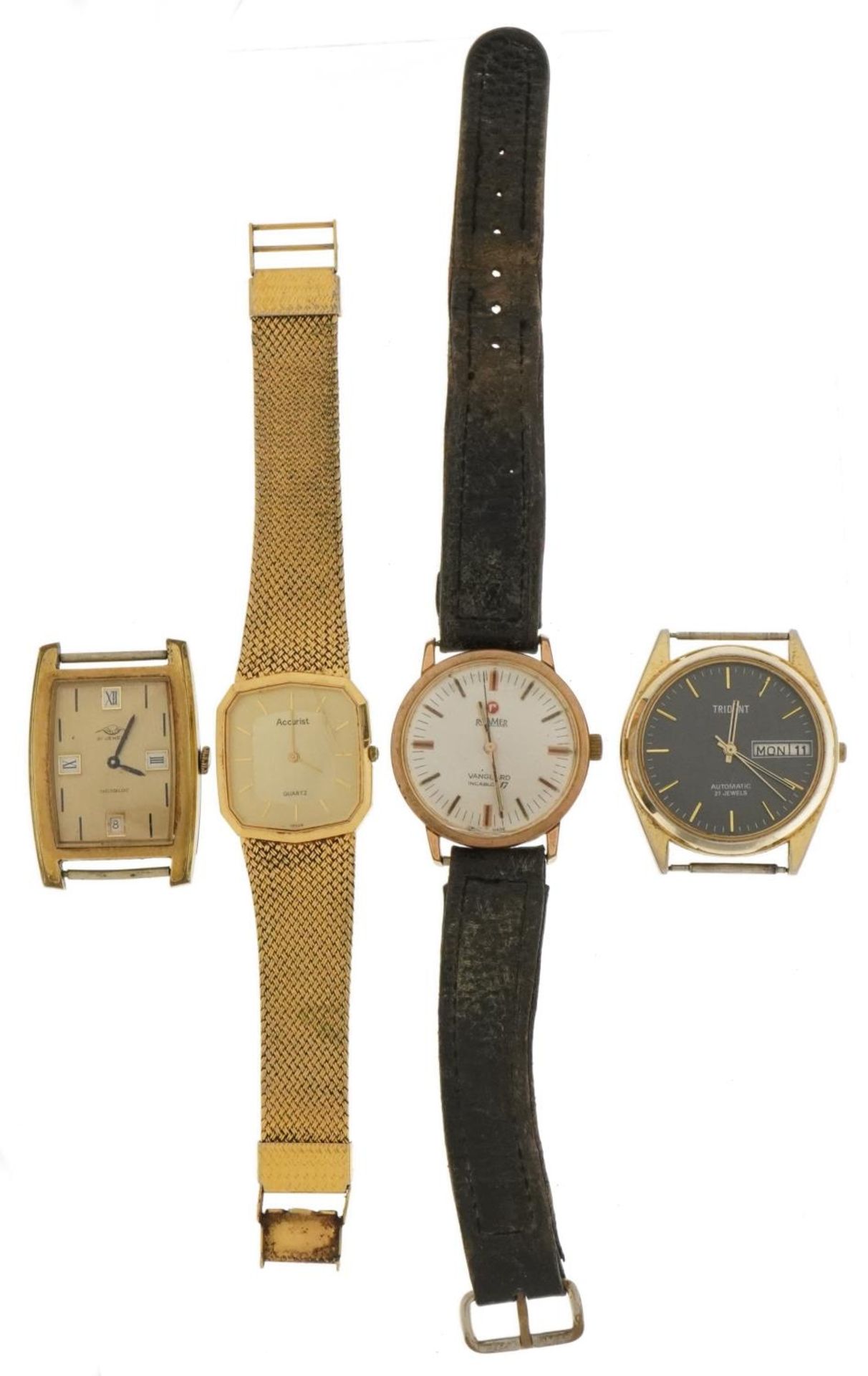 Four vintage and later gentlemen's wristwatches including Roamer, Vanguard 77 and Trident - Image 2 of 3