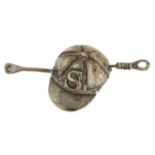 Silver jockey cap and riding crop pendant, 5.5cm high, 8.0g : For further information on this lot
