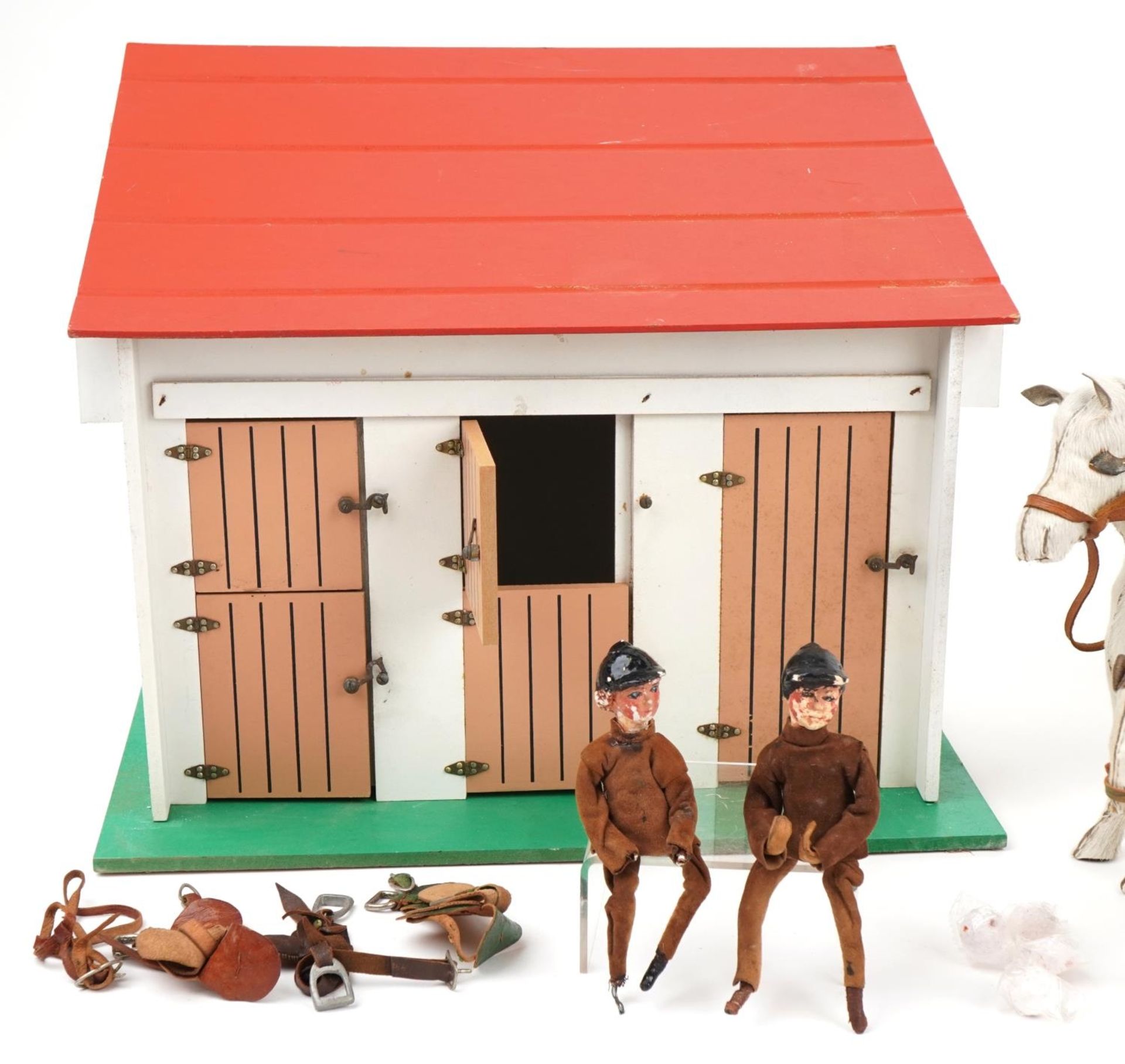 Edith Reynolds horse hide horses and riders with stables, 38cm wide : For further information on - Image 2 of 5