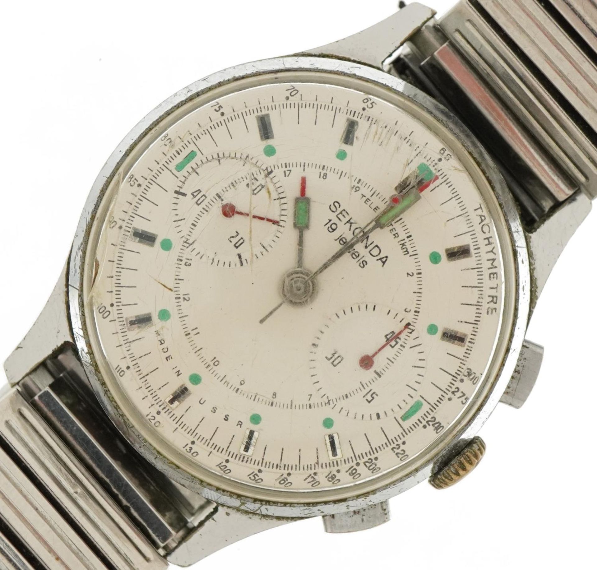 Sekonda, vintage gentlemen's Sekonda chronograph manual wristwatch, 36mm in diameter : For further