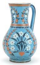 Iznik pottery water jug hand painted with flowers, 24cm high : For further information on this lot