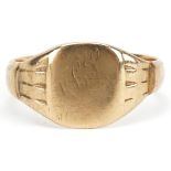 Unmarked gold signet ring, tests as 9ct gold, size W/X, 4.7g : For further information on this lot