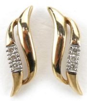 Pair of 9ct gold diamond stud earrings, 1.3cm high, 1.1g : For further information on this lot