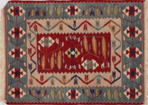 Rectangular Turkish Kilim rug having an allover repeat flower head and corn design, 120cm x 91cm :