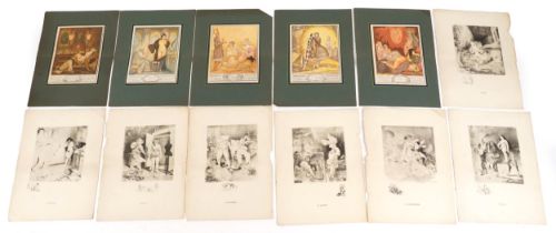 Vintage print and etchings after A Willette and Andre Lambert, each unframed, each 36cm x 26.5cm :