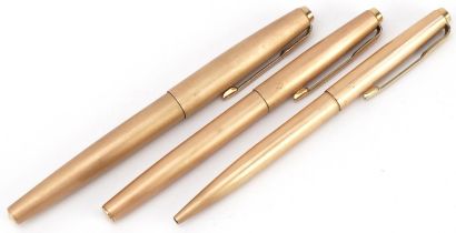 Three vintage Parker pens including a fountain, each with 12ct rolled gold case : For further