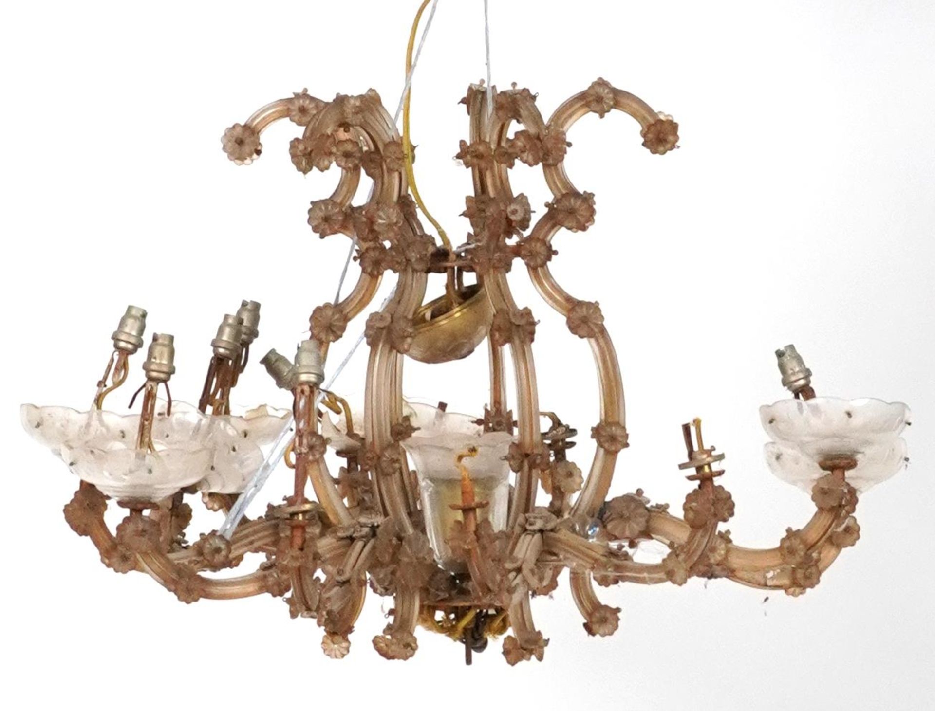 Bohemian brass and glass twelve branch chandelier, 47cm high : For further information on this lot - Image 4 of 4