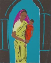 Katherine Page Parker - Mother and child, pencil signed screen print, unframed, 43cm x 35.5cm :