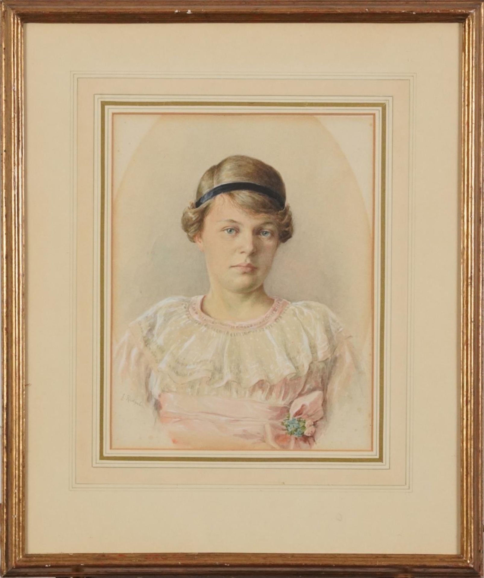L Ruckgaber - Early 20th century head and shoulders portrait of a young female, signed - Image 2 of 4