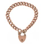 9ct rose gold bracelet with 9ct gold love heart padlock, 16cm in length, 11.8g : For further