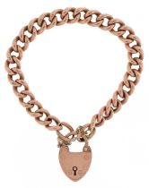 9ct rose gold bracelet with 9ct gold love heart padlock, 16cm in length, 11.8g : For further