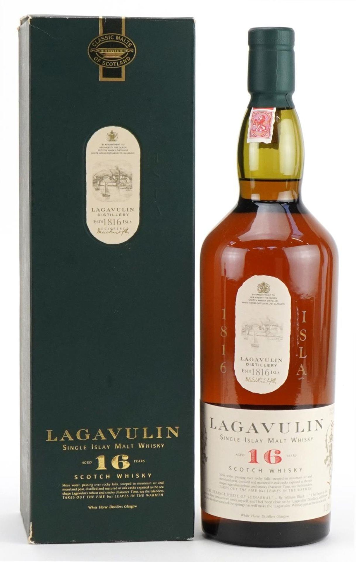 One litre bottle of Lagavulin Single Isla Malt whisky aged 16 Years, with box : For further