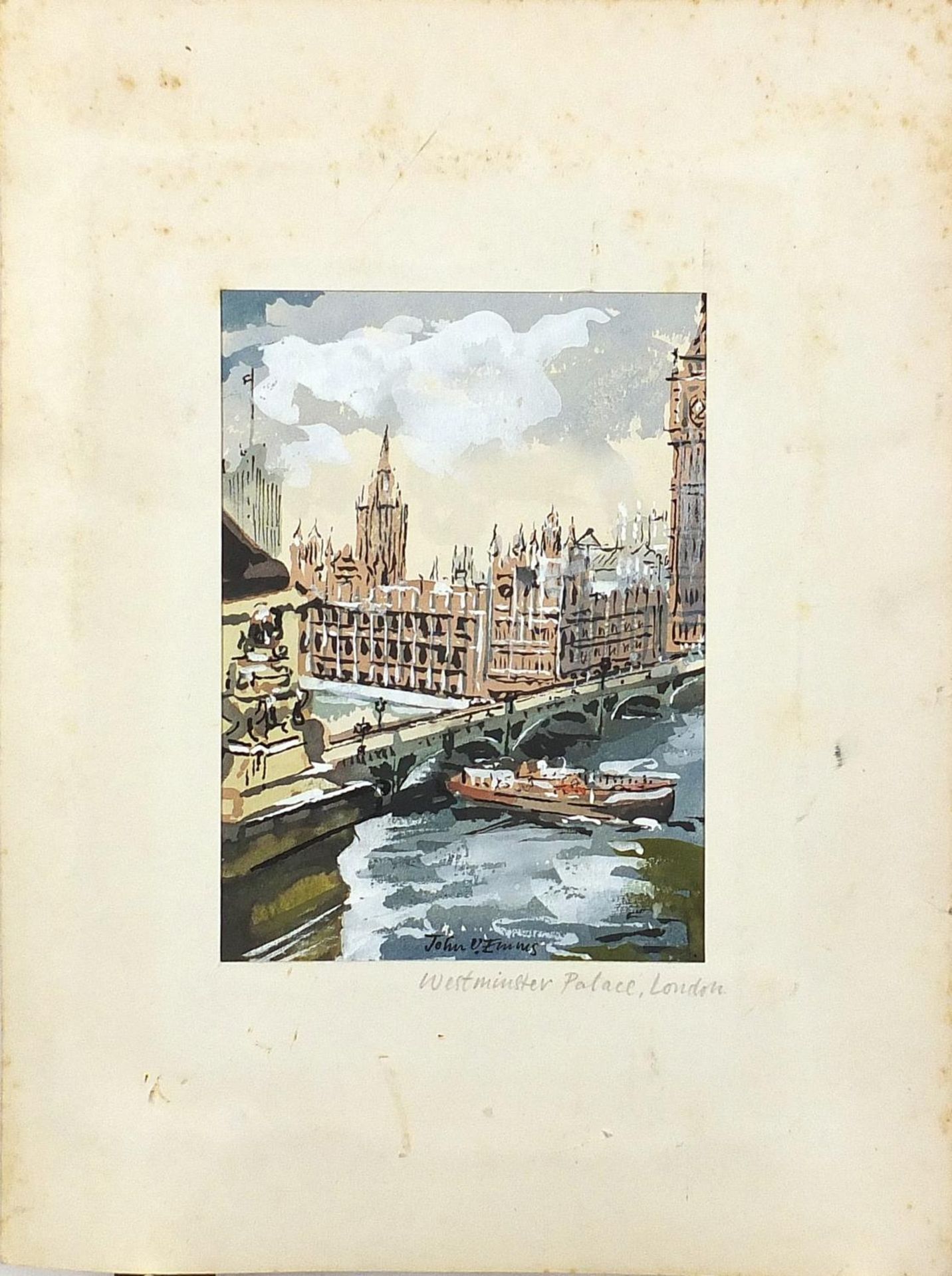 John Emms - Westminster Palace London, watercolour, mounted, unframed, 16cm x 11cm : For further - Image 4 of 8