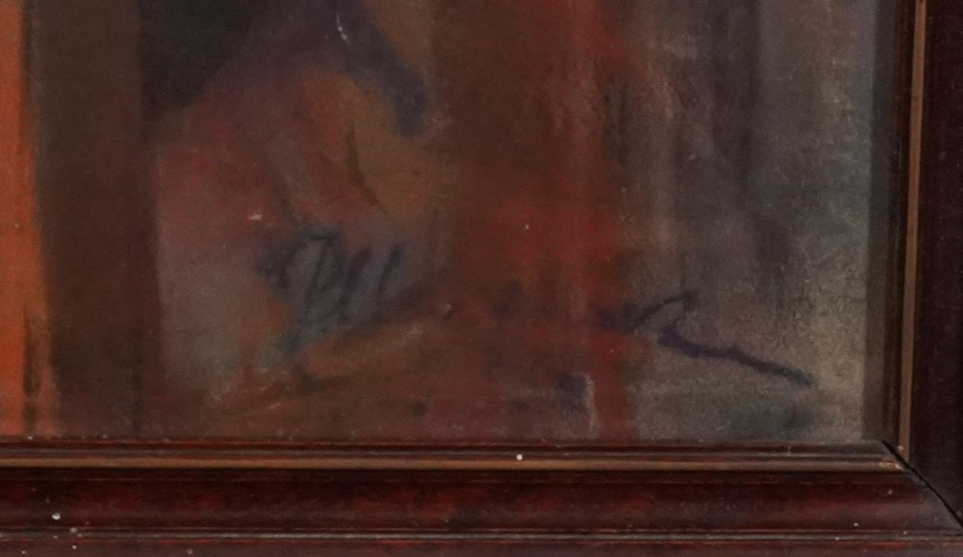 Portrait of a female seated in a carver chair, 19th century pastel, bearing an indistinct signature, - Bild 3 aus 4