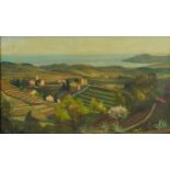 Rural landscape with buildings, 1940s French school oil on canvas, indistinctly signed Charles