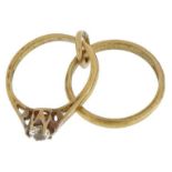 9ct gold engagement ring and wedding band charm, 1.6cm high, 1.3g : For further information on