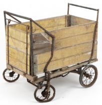 Antique pine mining cart with iron fittings, 86cm x 90cm W x 70cm D : For further information on