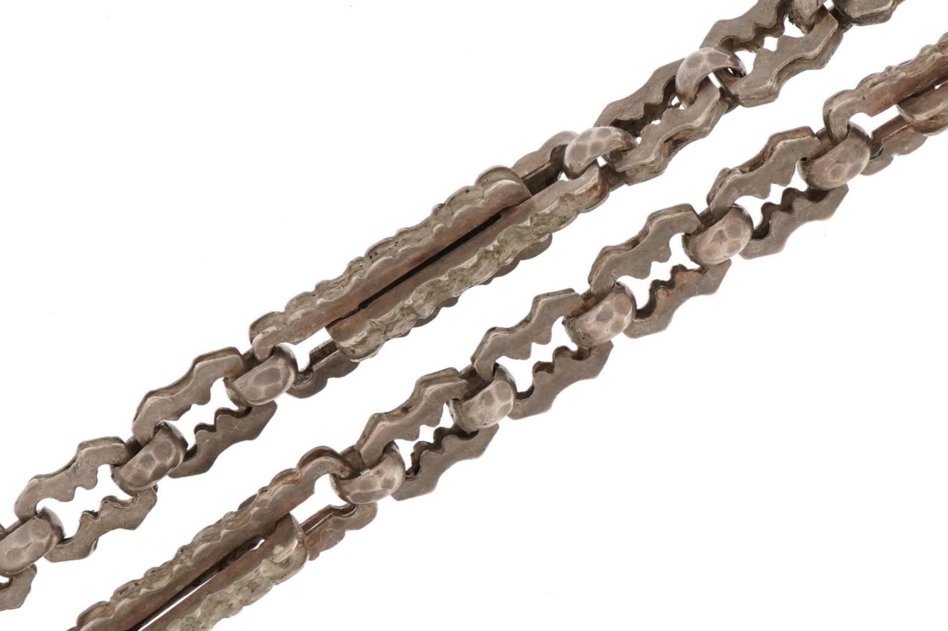 Victorian unmarked silver watch chain with dog clip, 35cm in length, 20.0g : For further information