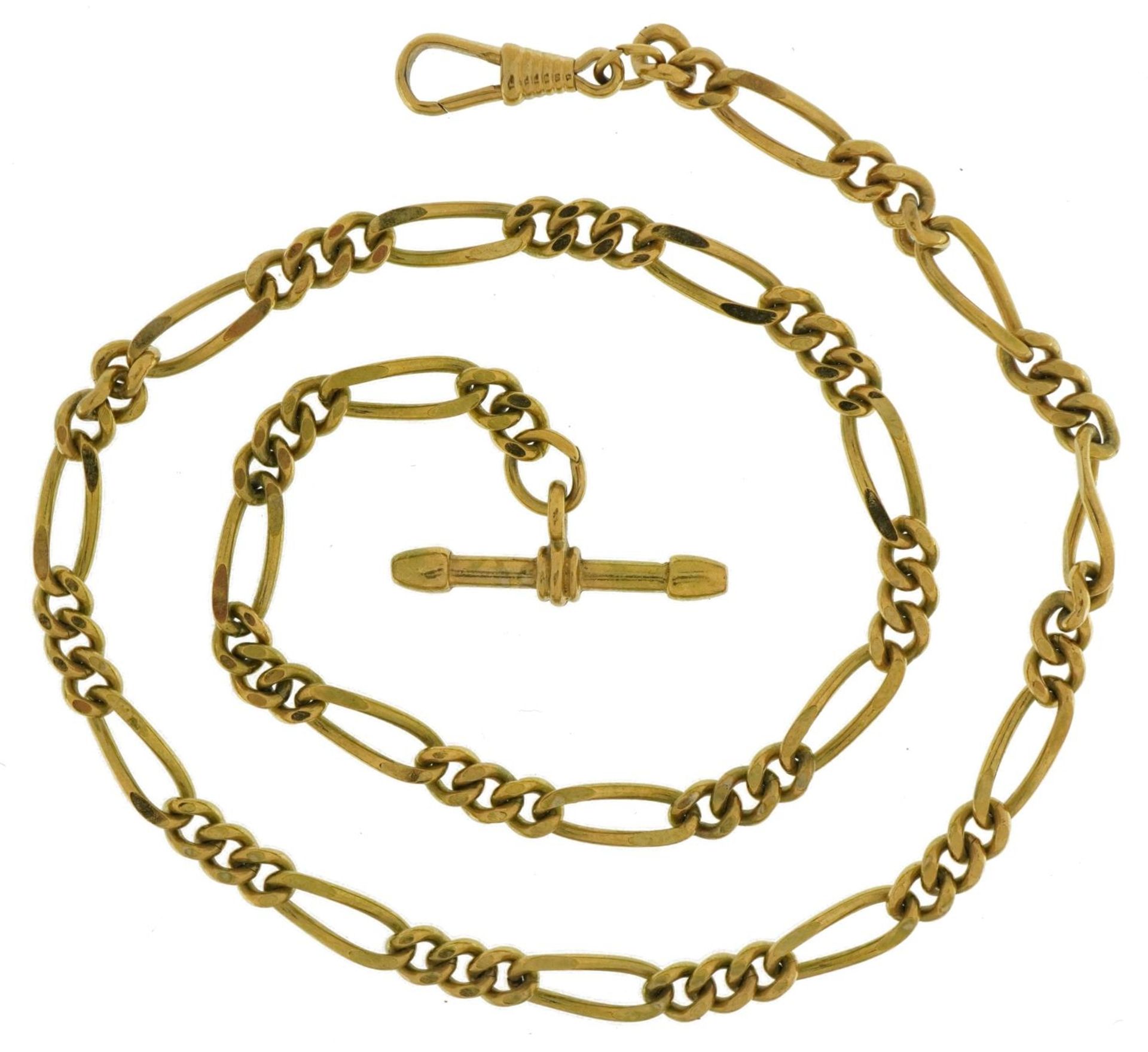 Gold plated Figaro link watch chain with T bar and dog clip, 48cm in length, 25.8g : For further - Image 2 of 2