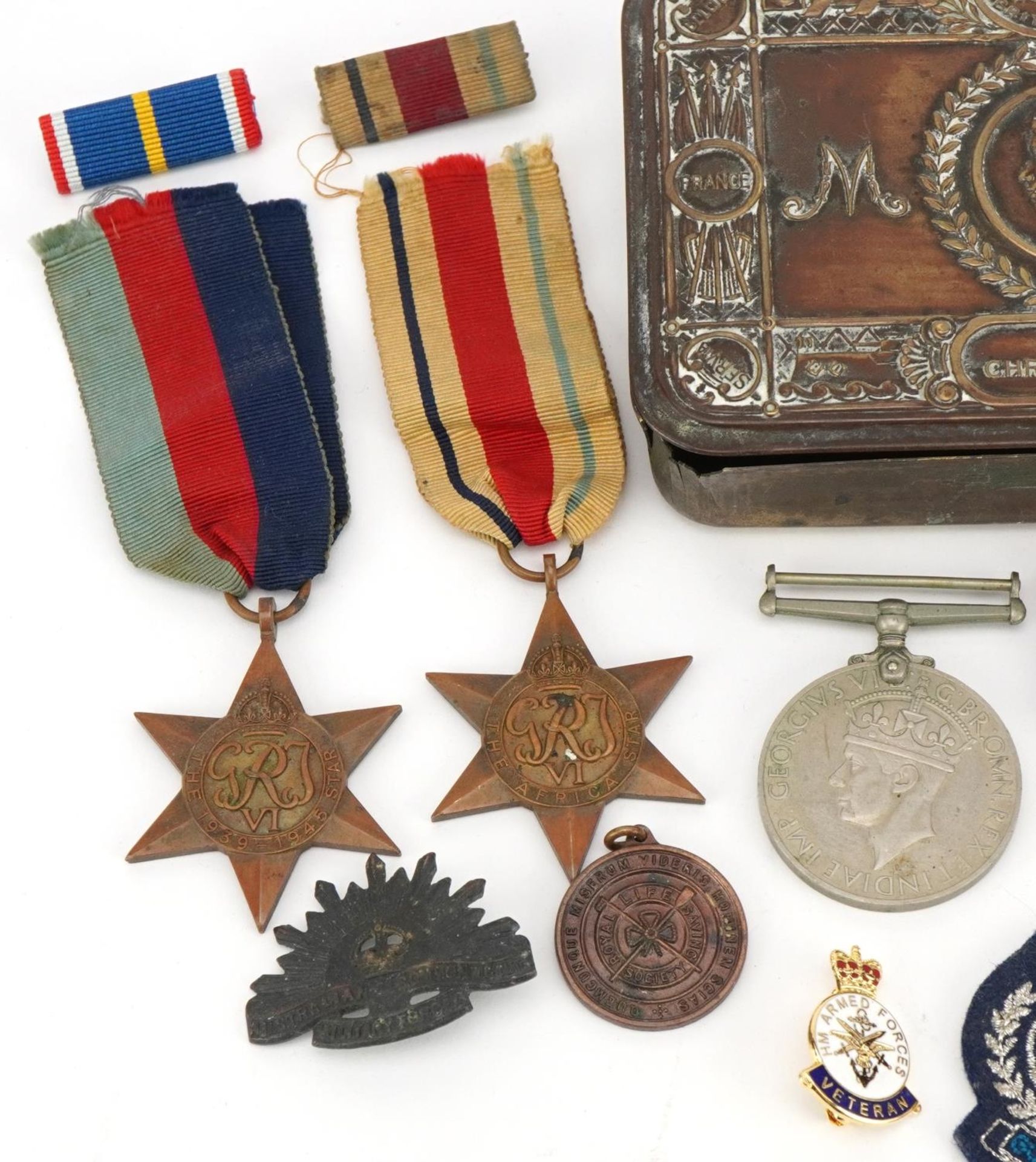 British military World War I Mary tin and various militaria including three World War II medals, - Image 2 of 6