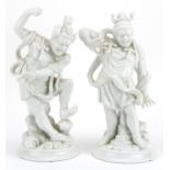 Pair of Fitz & Floyd porcelain figures of Chinese warriors having blanc de chine glazes, 30.5cm high