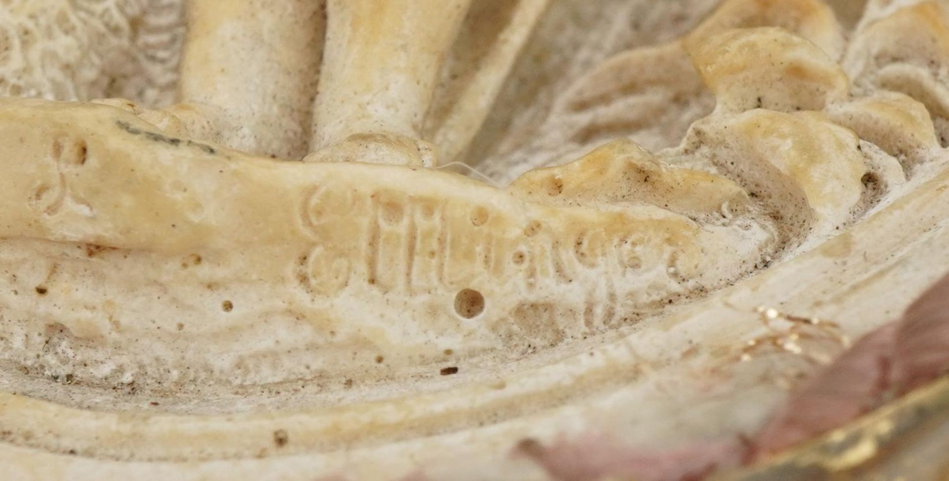 19th century religious interest plaster plaque decorated in relief with Putti with sheep, - Image 4 of 4