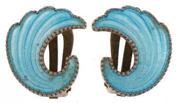 Nils Erik Elvik, pair of Norwegian 925S sterling silver gilt and blue enamel clip on earrings, 1.8cm