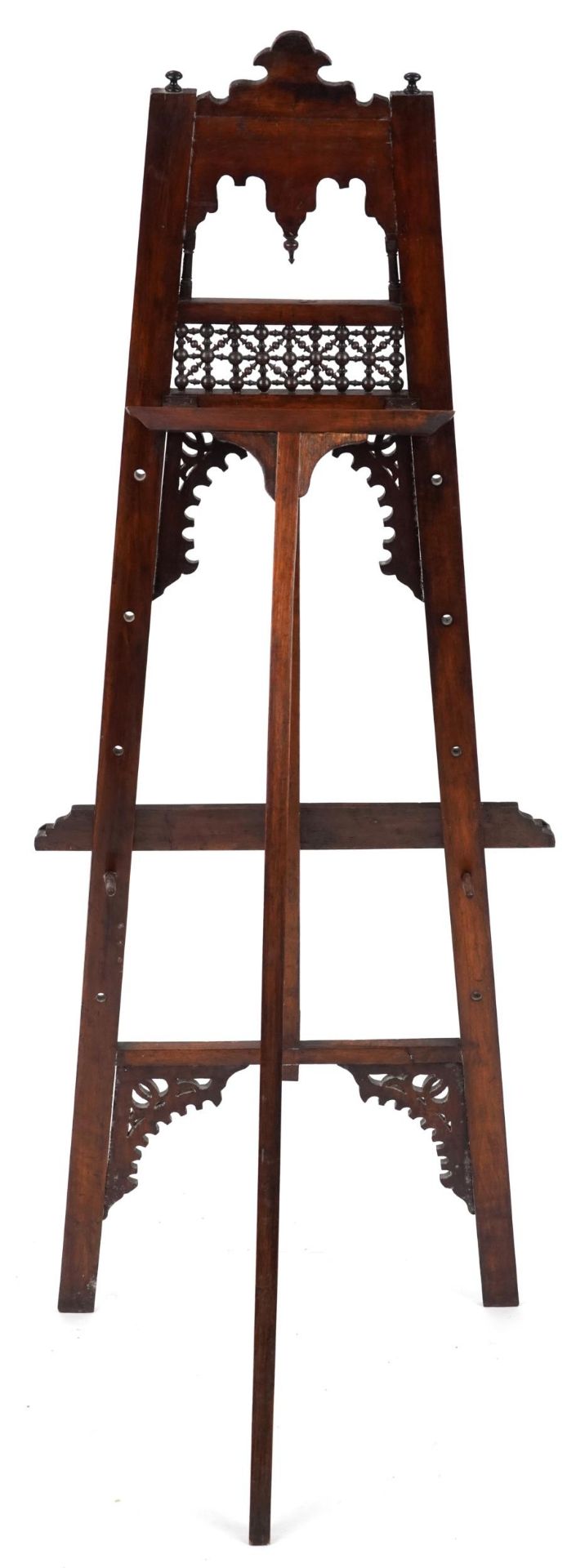 Attributed to Liberty & So, Moorish hardwood floor standing easel with mother of pearl inlay - Image 3 of 3