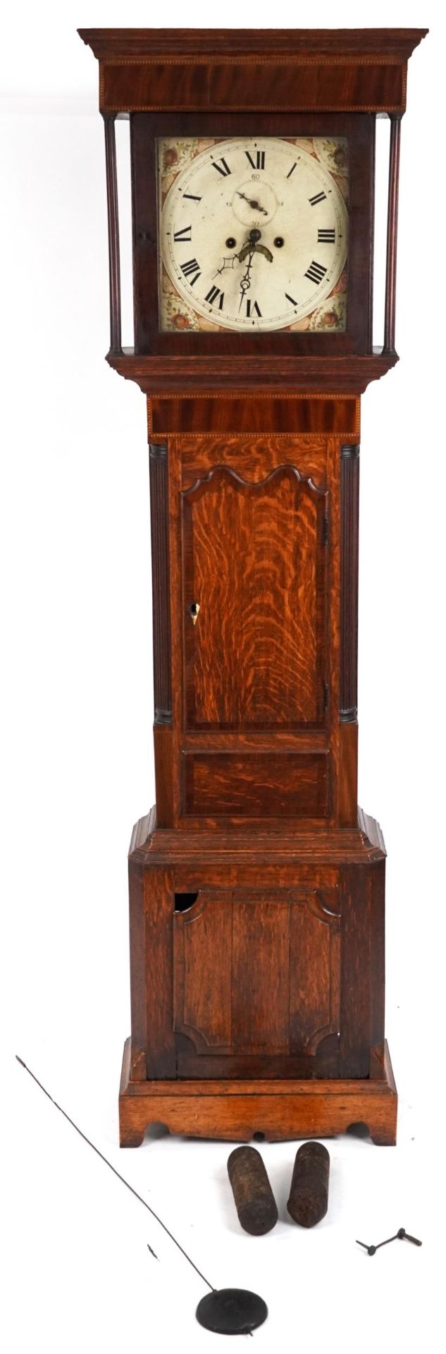 19th century oak and mahogany longcase clock with enamelled dial, 202cm high : For further - Image 2 of 6