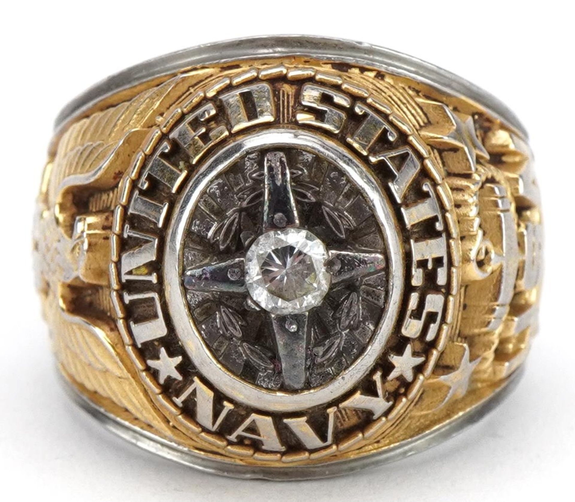White metal and gold plated United States Navy style class ring, size W, 20.2g : For further