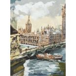 John Emms - Westminster Palace London, watercolour, mounted, unframed, 16cm x 11cm : For further