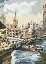John Emms - Westminster Palace London, watercolour, mounted, unframed, 16cm x 11cm : For further
