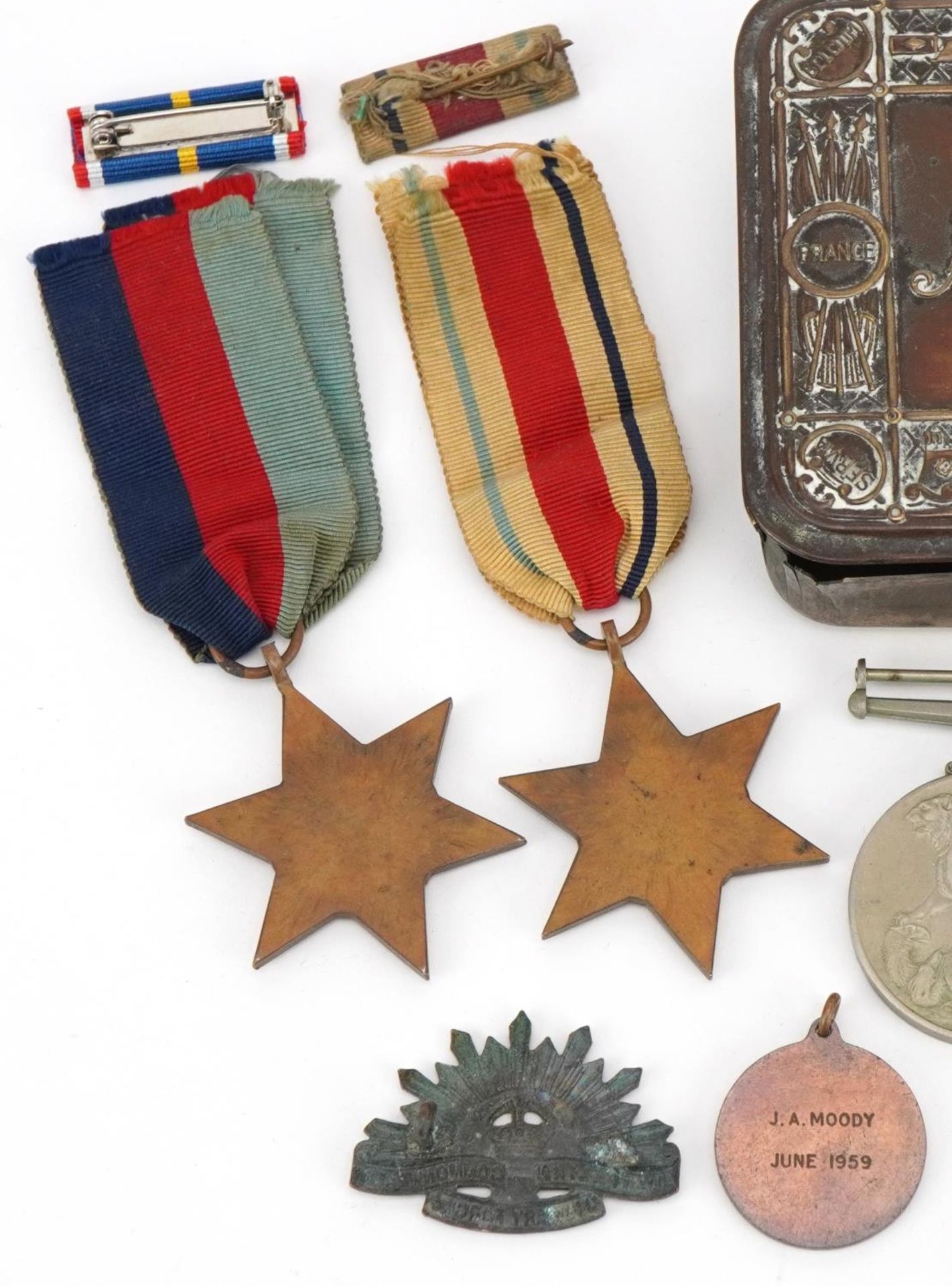 British military World War I Mary tin and various militaria including three World War II medals, - Image 5 of 6