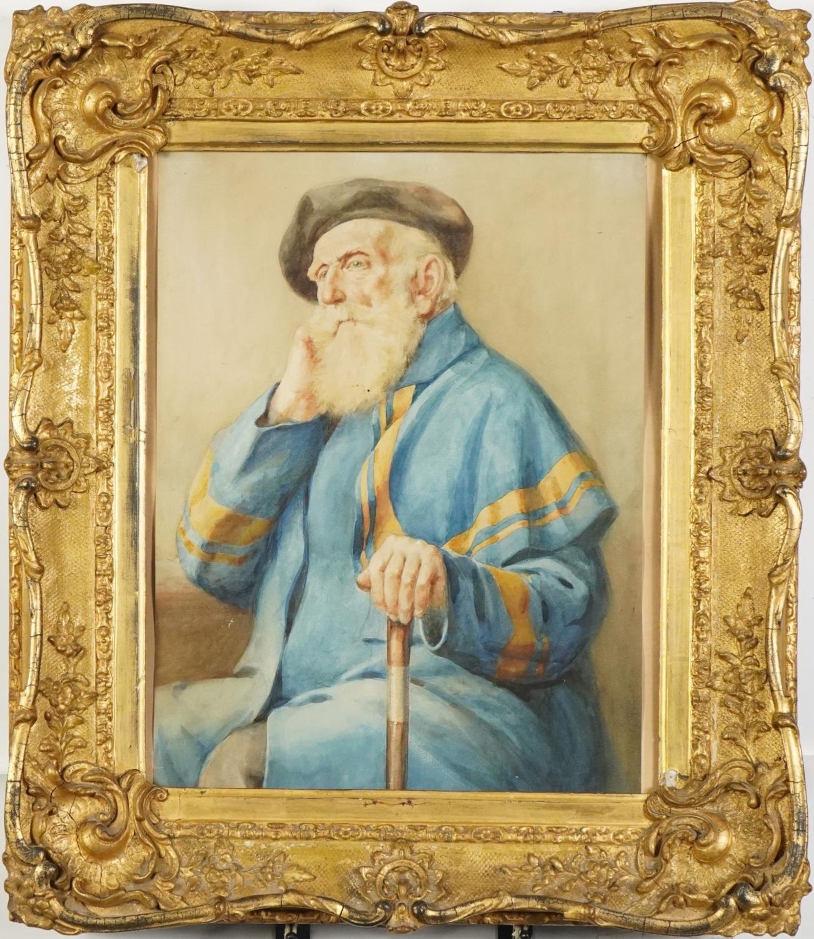 Top half portrait of a bearded gentleman, 19th century continental school watercolour, mounted, - Image 2 of 3