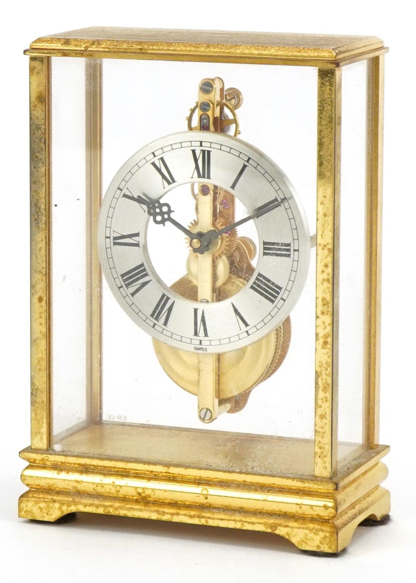 Jaeger LeCoultre, brass cased mystery desk clock with Roman numerals housed in a fitted case, the - Image 2 of 6
