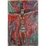 Figure bound to a cross, oil on canvas, unframed, 90cm x 61cm : For further information on this