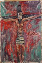 Figure bound to a cross, oil on canvas, unframed, 90cm x 61cm : For further information on this