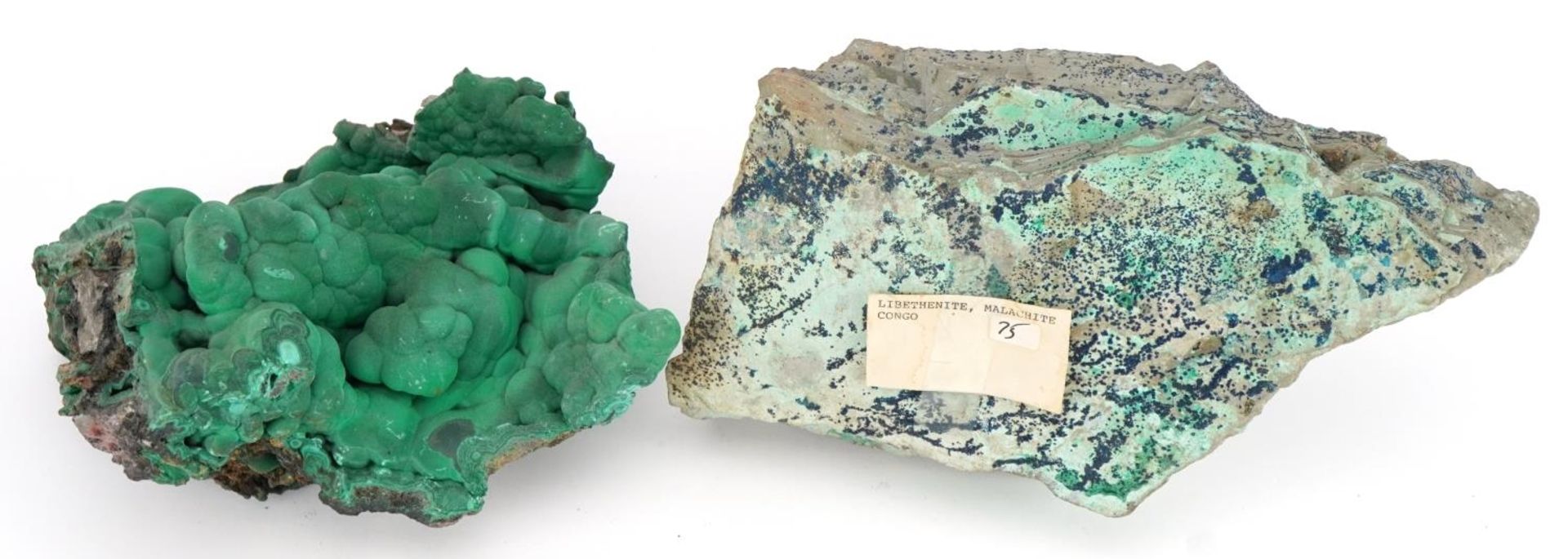 Two large geology interest natural history green malachite specimens, the largest 28cm wide : For - Image 3 of 5
