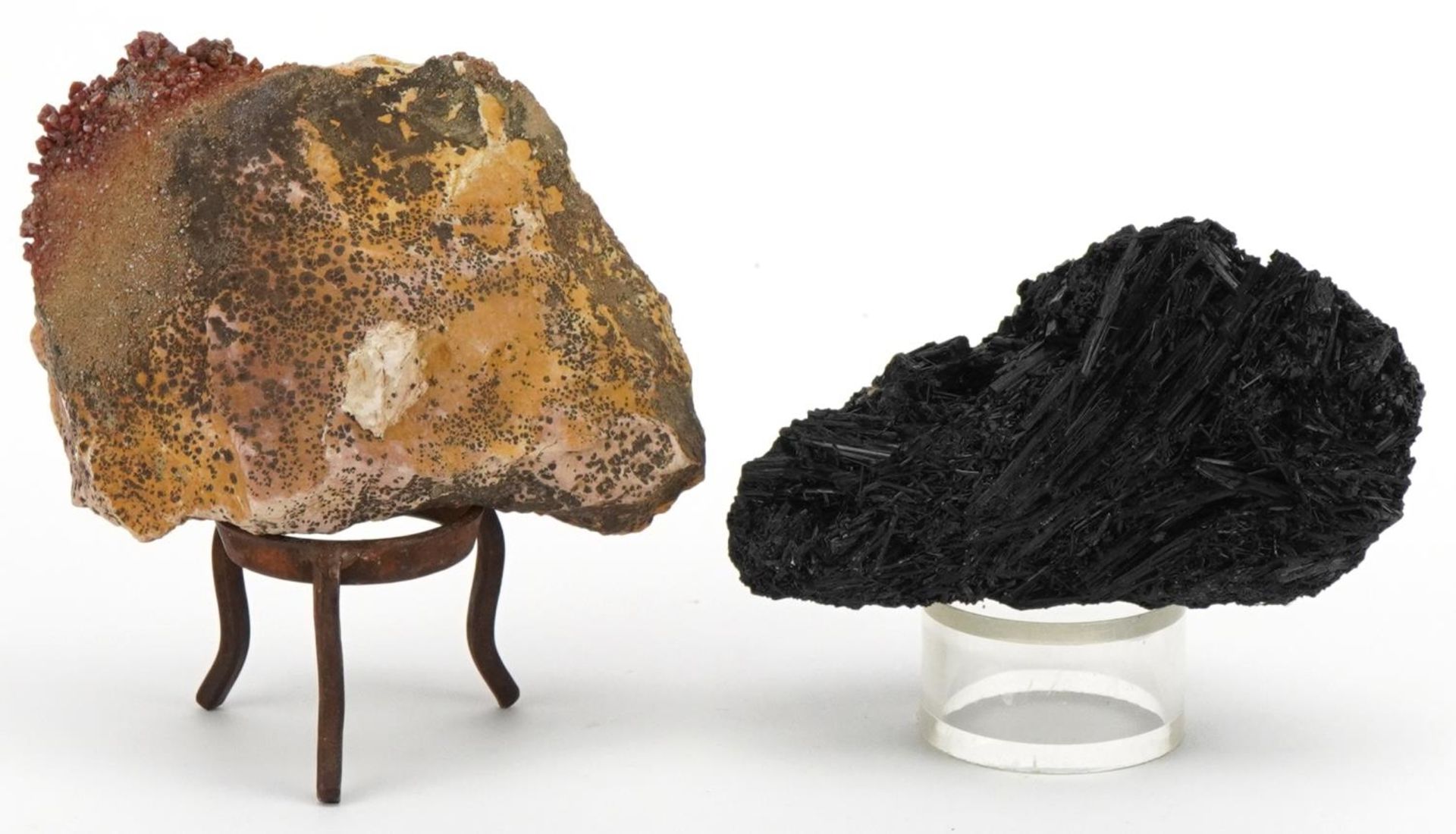 Two geology interest natural history specimens on stands comprising black tourmaline and vanadinite, - Image 3 of 4