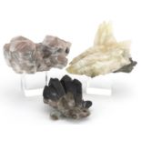 Three geology interest natural history mineral specimens including amethyst and quartz, the