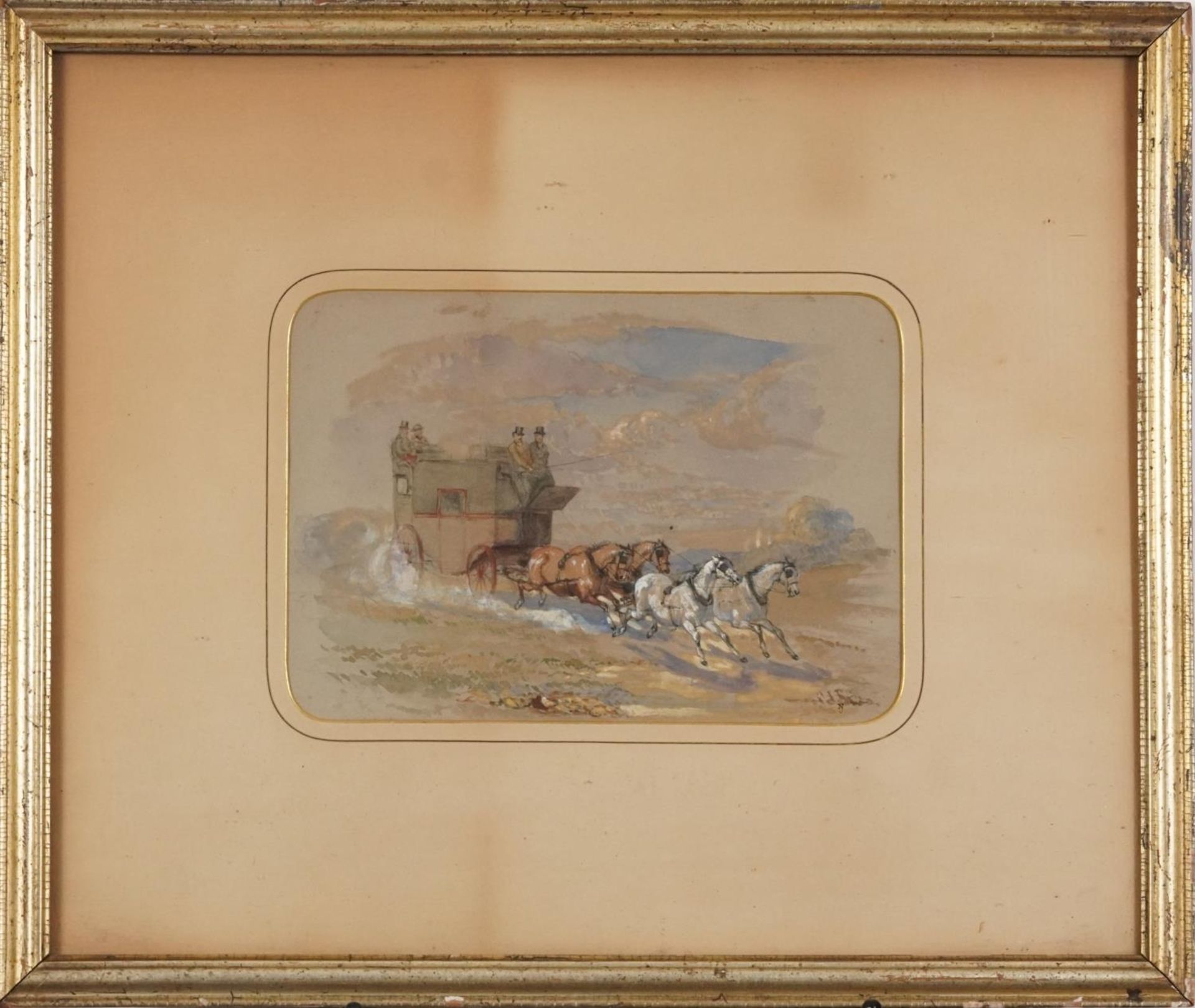 Hansom Cab, 19th century heightened watercolour, inscriptions verso, mounted, framed and glazed, - Image 2 of 5