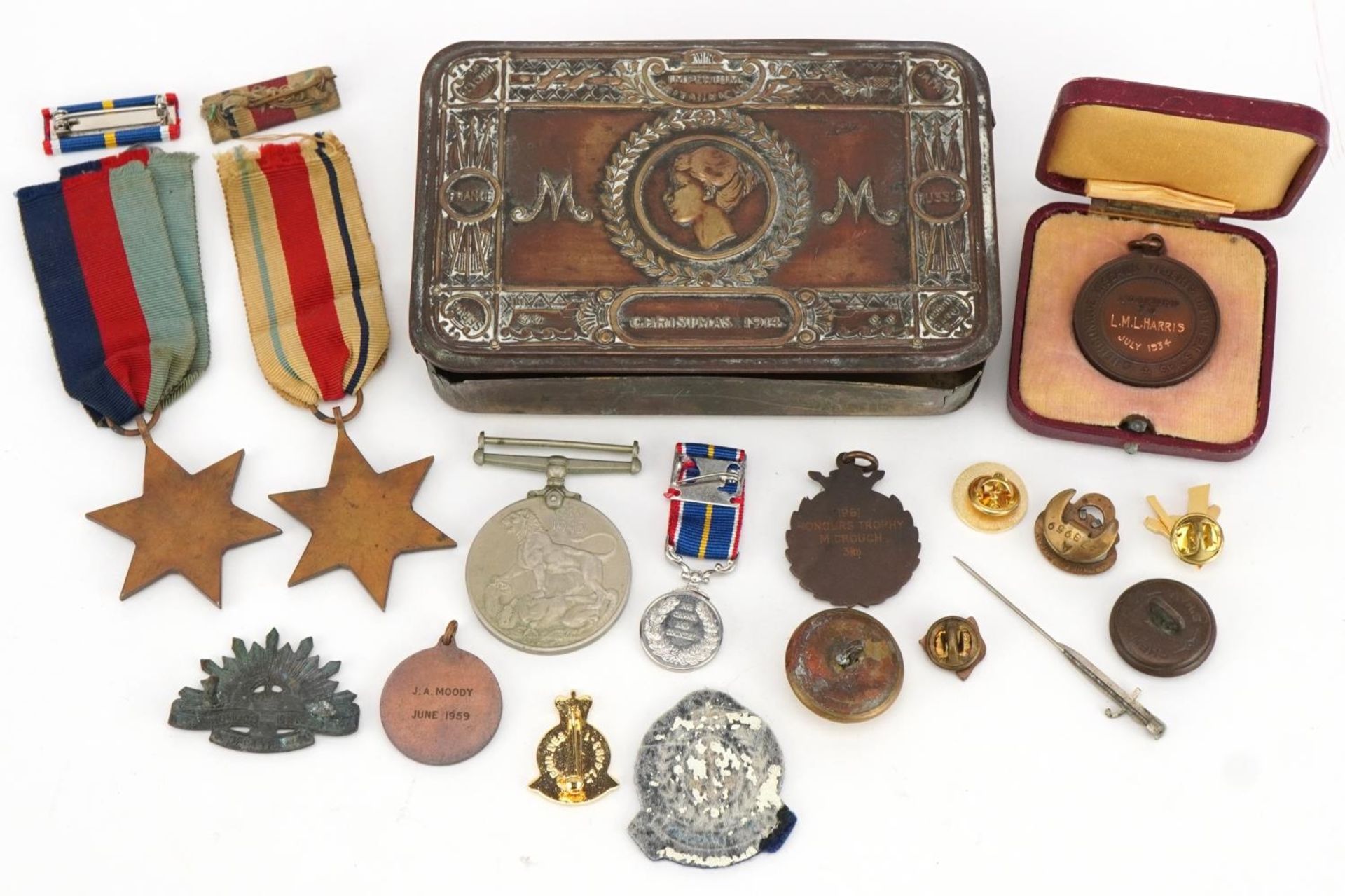 British military World War I Mary tin and various militaria including three World War II medals, - Image 4 of 6