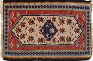 Rectangular Turkish kilim rug having an allover floral design, 86cm x 60.5cm : For further