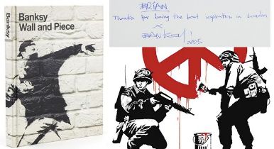 Bansky: Wall and Piece book personally signed to Brian, Inscription reads: Brian Thanks for being