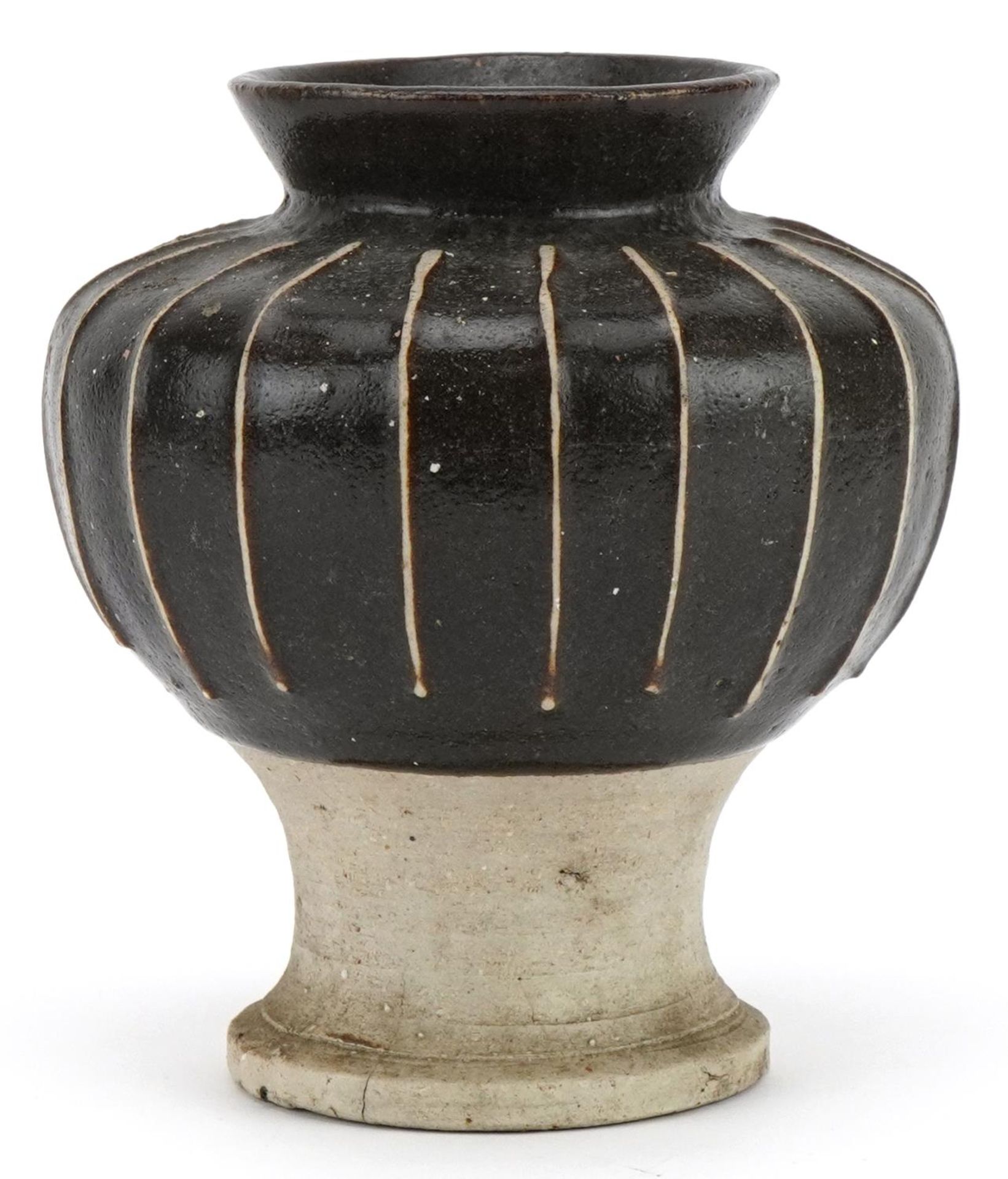 Chinese black glazed baluster Cizhou type vase, 18cm high : For further information on this lot - Image 2 of 4