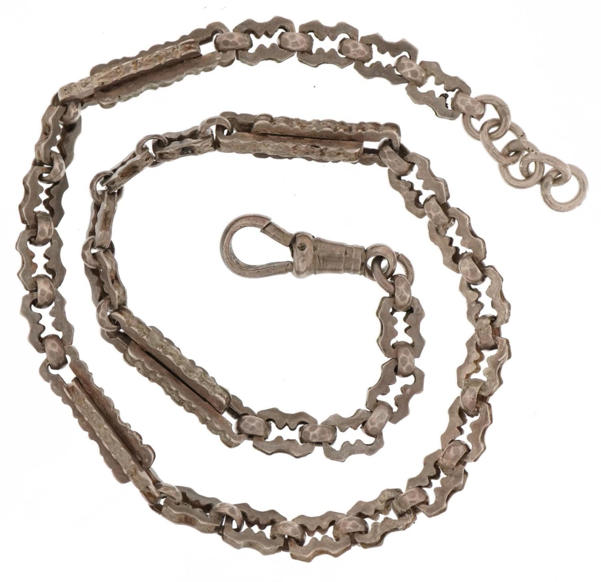 Victorian unmarked silver watch chain with dog clip, 35cm in length, 20.0g : For further information - Image 2 of 2