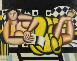 Manner of Fernand Leger - Surreal nude figure, French Impressionist oil on canvas board, mounted and