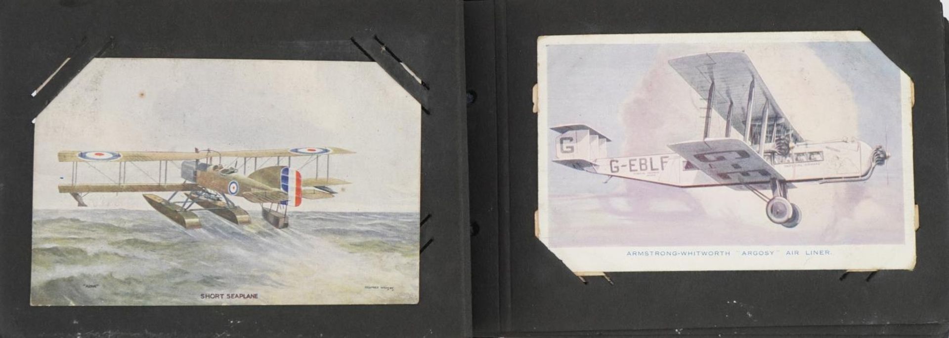 British and foreign postcards arranged in an album including greetings and topographical